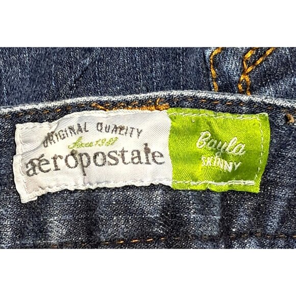 Aeropostale Bayla Skinny Low Rise Distressed Jeans Womens Sz 1/2 Reg Dark Wash - Picture 3 of 13